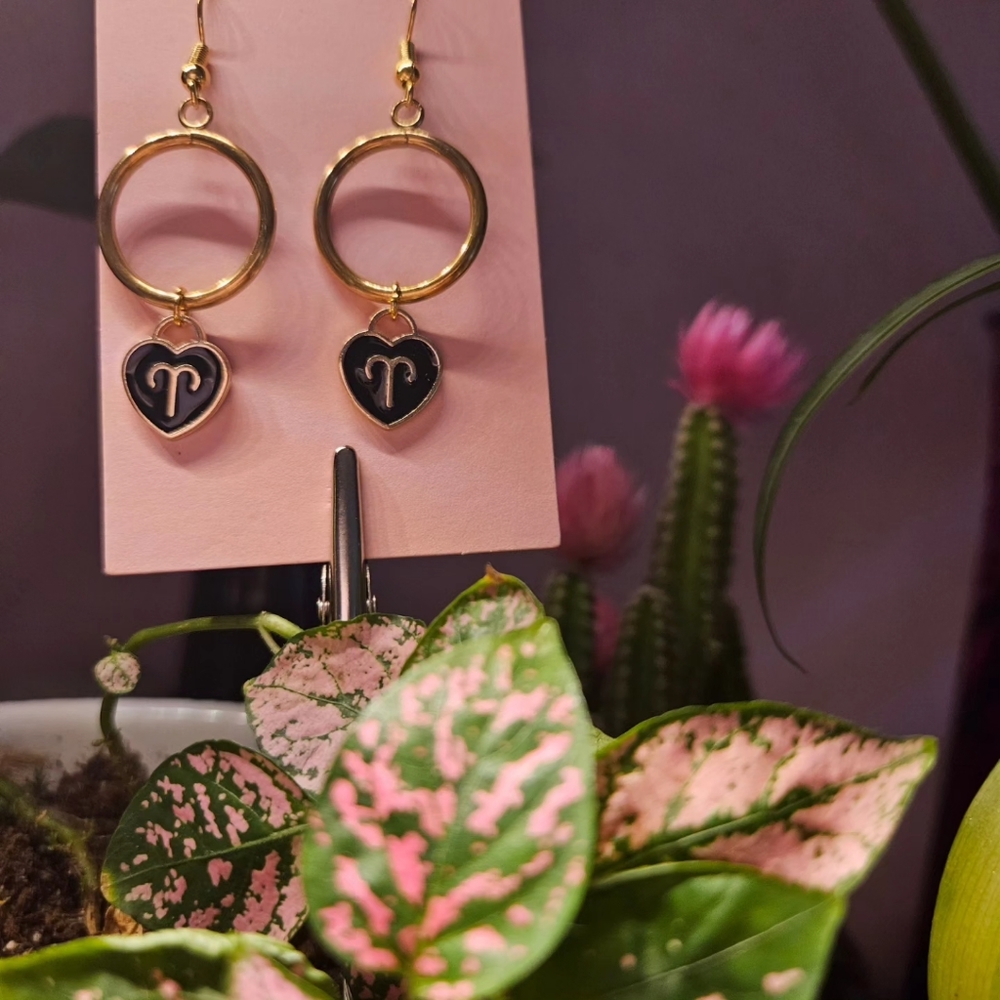 Aries ♈️ black heart hoop earrings